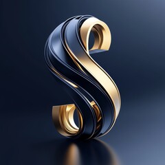 3D illustration of letter S, in gold and dark blue.