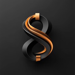 3D Number eight, Black and gold Mobius strip.