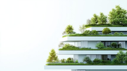 Obraz premium Architect sketching idea. Modern architectural design featuring green terraces and sustainable plant growth.