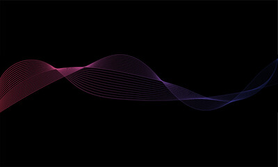 Abstract dynamic gradient sound wave isolated on black background. Musical particle pulsing. Energy flow concept. Design element.