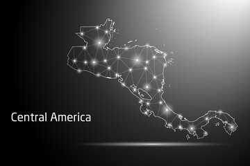 Abstract Mash Line and Point Scales on The Dark Gradient Background With Map of Central America. 3D Mesh Polygonal Network Connections. Vector illustration eps 10.	