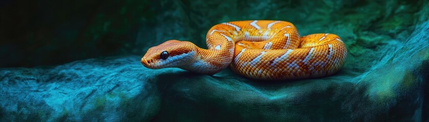 Fototapeta premium Vibrant snake on an emerald background.
