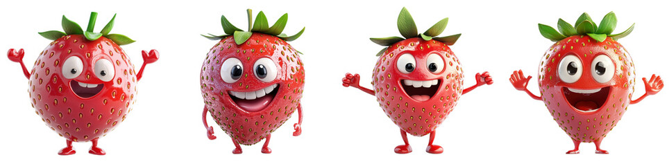 Obraz premium 3D cartoon strawberry jam, playful character isolated on white background. Mix Collection Png.