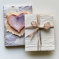A heartfelt gesture of affection, with a handmade card and a small gift wrapped in a bow.