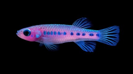 Fototapeta premium A neon betta fish glowing under UV light on a black background