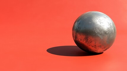 A single Petanque ball with dramatic shadows on a crimson red background