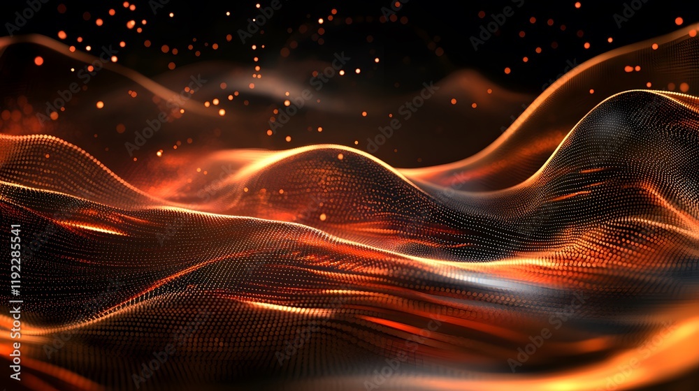Poster dynamic flowing waves of light and color abstract visualization digital art dark environment close-u