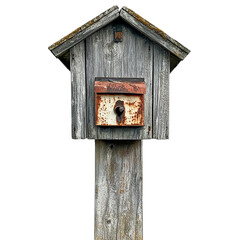 Rustic Weathered Birdhouse on a Post