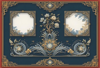 Obraz premium asian ornament corner and 3d vector illustration. Traditional chinese decoration border elements and dividers.