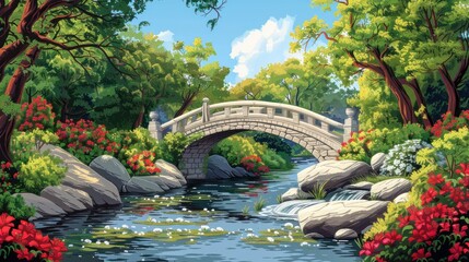 Obraz premium Tranquil Garden Bridge