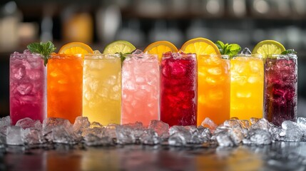 Colorful Refreshing Iced Drinks in Glasses