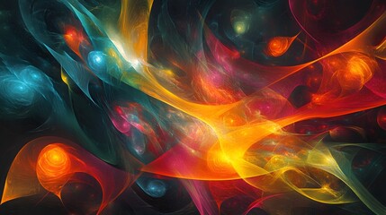 Dynamic colorful abstract art digital creation vivid swirls dark background artistic viewpoint conceptual design for visual impact