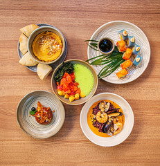 lunch set on the wooden table