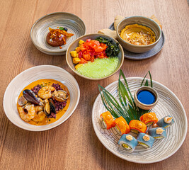 lunch set on the wooden table