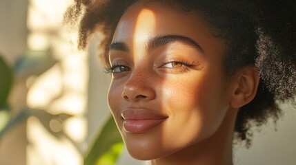 Young Woman With Freckles Smiles In Sunlight