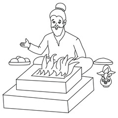 Cute cartoon hand drawn vector Havan or Yag coloring page.