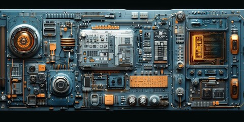 Fototapeta premium Tech Infographic Background with Circuits and Microchips 