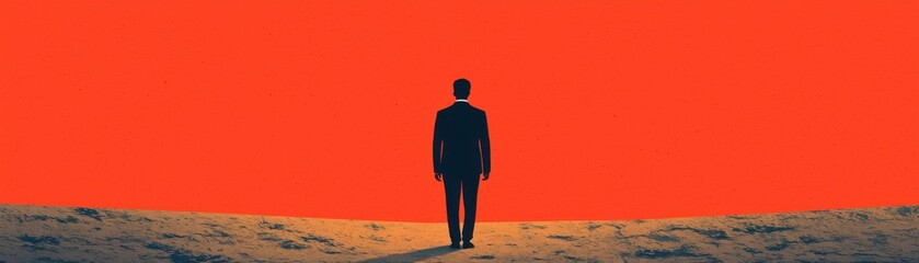 Silhouette of a person against a vibrant red sunset, evoking solitude and contemplation.