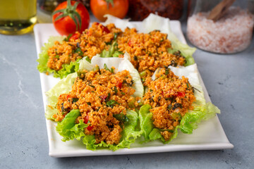 Traditional delicious Turkish foods: bulgur salad (kisir)