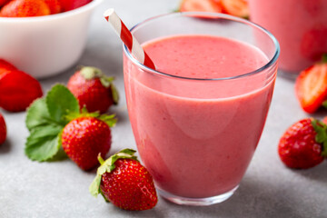 Strawberry smoothie or milkshake drink.