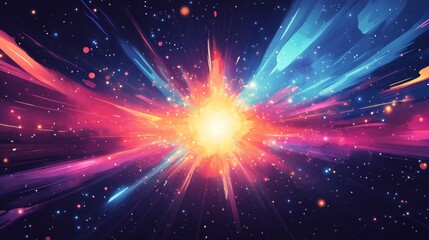 Bright star explosion creating colorful light streaks in deep space