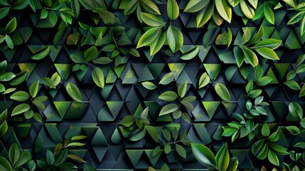 Green leaves geometric pattern background