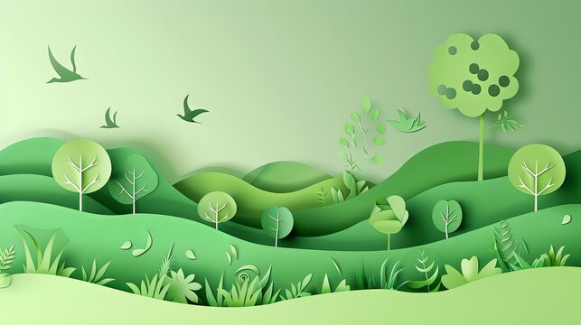 Green eco friendly environment and ecology concept paper art style background