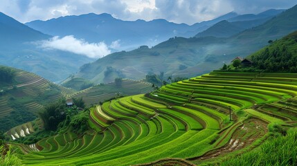 Fototapeta premium Terraced rice field landscape near Sapa in Vietnam background