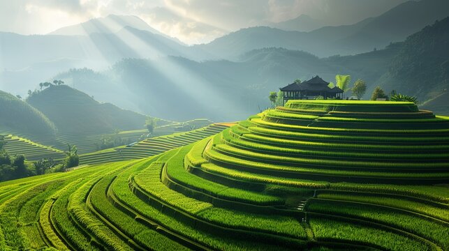 Terraced rice field landscape near Sapa in Vietnam background