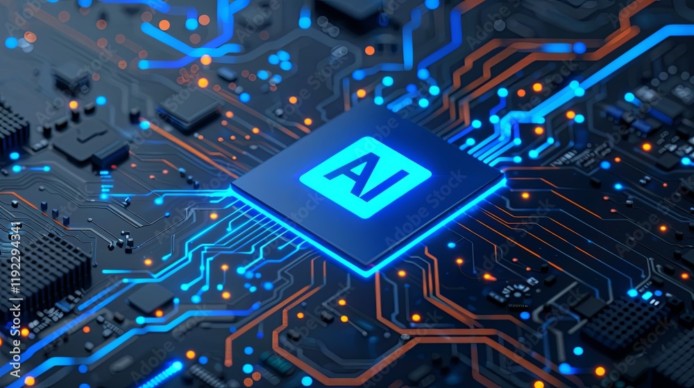 Fototapete artificial intelligence computer chipset circuit concept