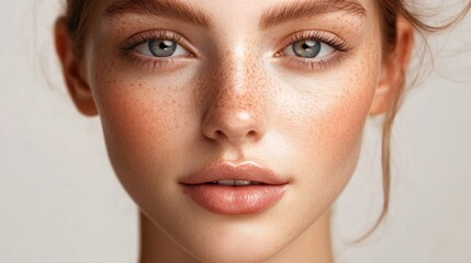 Fototapeta premium Closeup Portrait of a Young Woman with Freckles