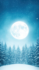 Fototapeta premium serene winter night with bright full moon over pine trees