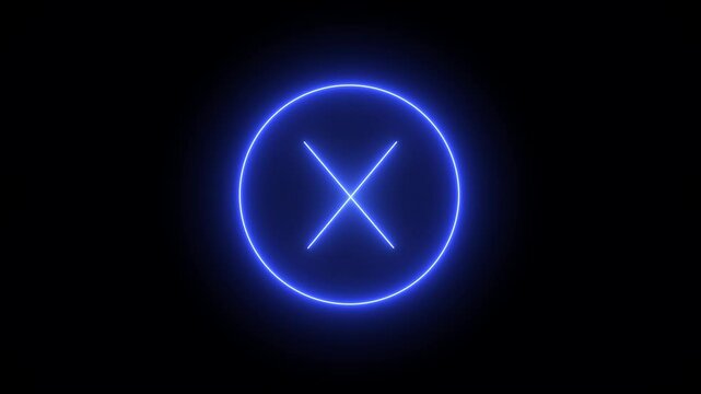 Neon cross mark icon on black background, Neon wrong icon animation