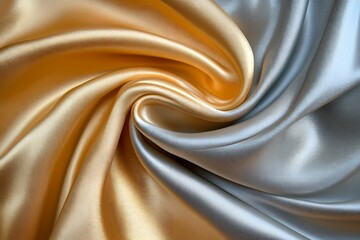 Swirling Gold and Silver Silk Fabric Drapery