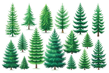 Obraz premium Set of green trees with different sizes and shapes. Isolated, on transparent background. PNG