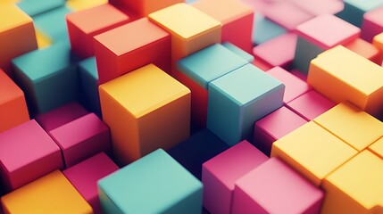 Obraz premium Colorful 3d blocks arrangement digital art abstract design creative environment top-down perspective visual exploration