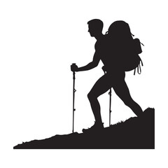 Hiking man Silhouettes. hiker with rucksacks and backpack silhouette.