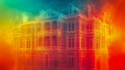 Fototapeta premium Colorful artistic representation of a historic building surrounded by vibrant hues in a dreamlike atmosphere