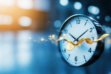 Clock with Flowing Gold Coins in Office