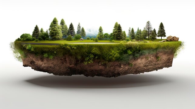 Earth land&nbsp;Soil layers 3D Illustration round soil ground cross&nbsp;section float landscape&nbsp;fantasy floating island