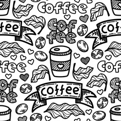 cafe pattern background. Cafe Themed Coffee Bean Pattern background. Coffee and Cafe pattern background. Vintage Coffee Doodle Pattern background.