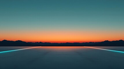 Minimal symmetry concept. A serene sunset over a vast horizon, blending colors beautifully in the sky.