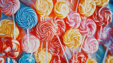 Fototapeta premium Colorful swirl lollipops on sticks.