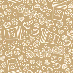 cafe pattern background. Cafe Themed Coffee Bean Pattern background. Coffee and Cafe pattern background. Vintage Coffee Doodle Pattern background.