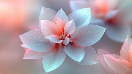 Minimal symmetry concept. A delicate and colorful flower with intricate petals and soft hues of pink and blue.