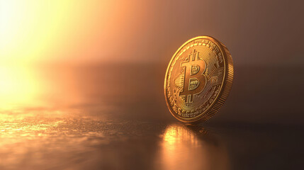 vibrant cryptocurrency token shines on sleek surface, reflecting light