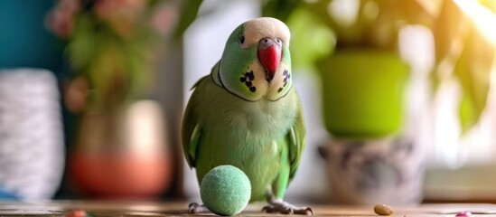 Green Parrot with a Toy
