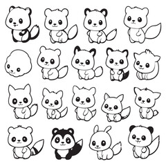 
Black and white cute animal kids collection, sketch line art design, Adorable animal, domestic animal set silhouette vector, wild animal illustration.