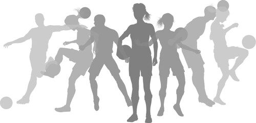 Silhouette soccer football player set. Active sports people healthy players fitness silhouettes concept.