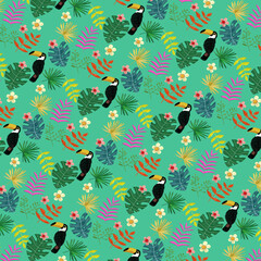 seamless pattern with birds and flowers tropical style design for surfaces 